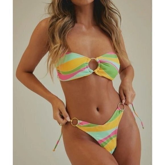 Forplay Strapless Cheeky Gold O‎ Ring Side Tie Bikini Size M RefFNB - Picture 1 of 13